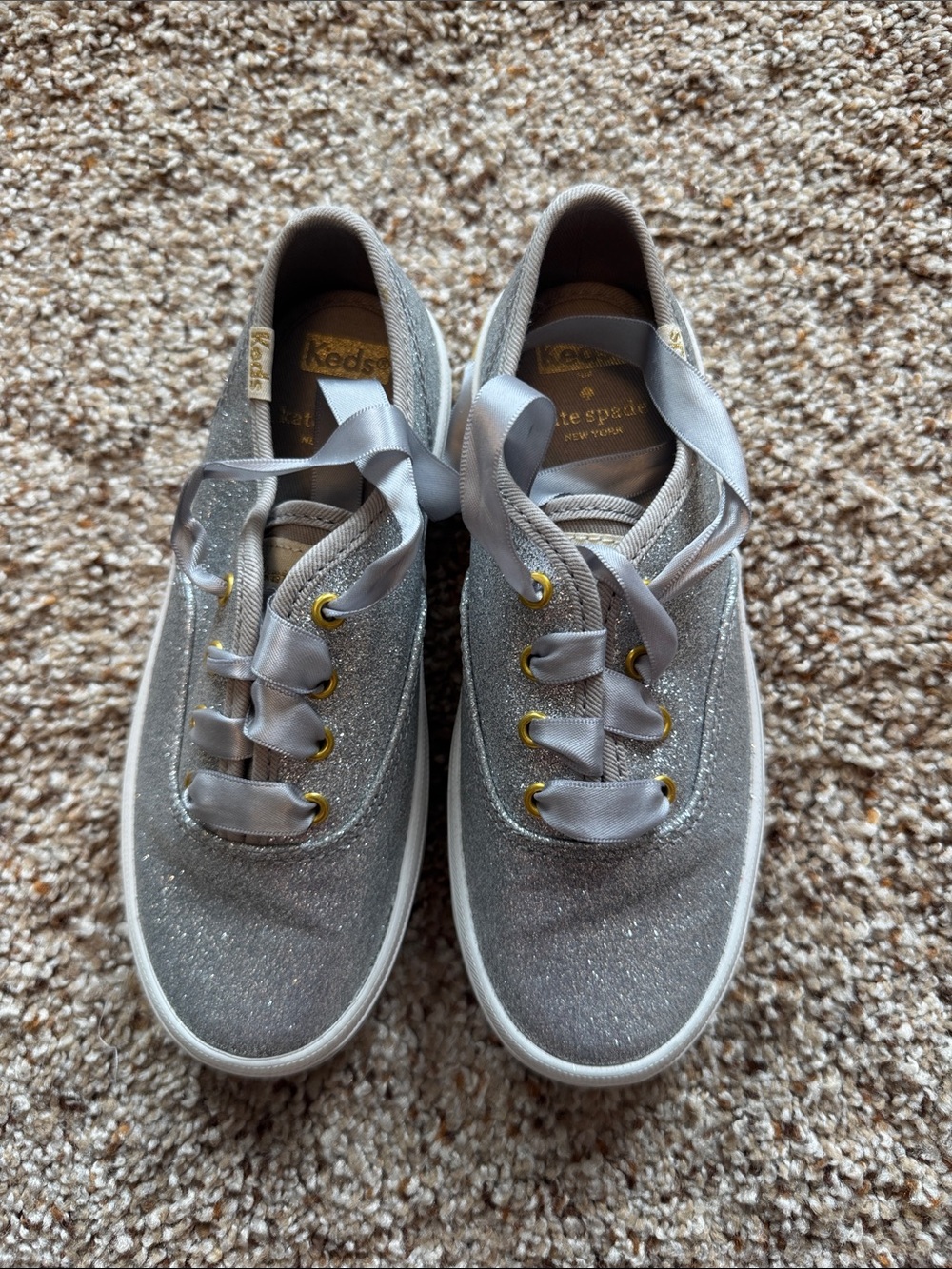 Kate Spade x Keds Silver Glitter Ribbon Sneakers - Size 12